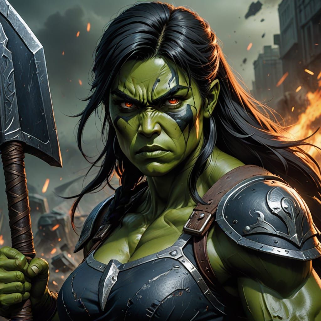 Cyberpunk Warrior Goddess with Fierce Expression