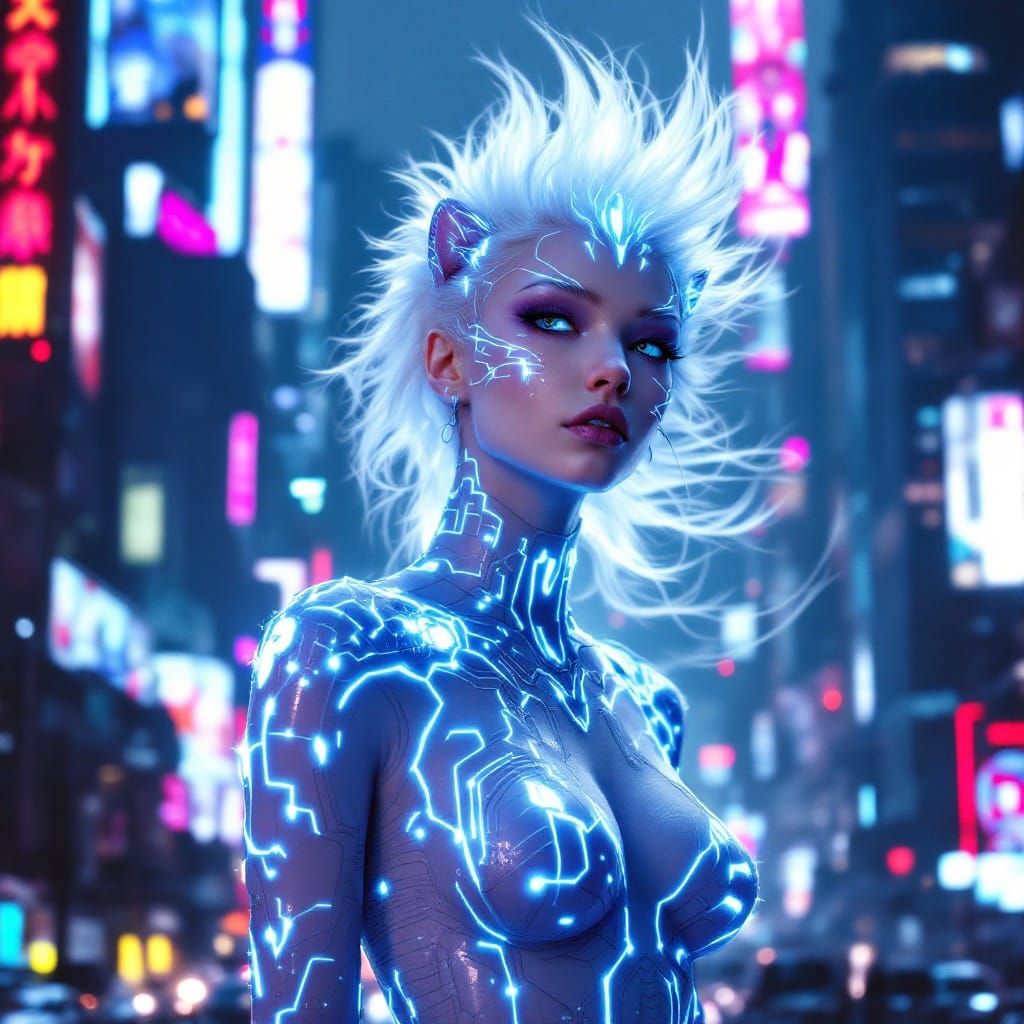 Cyberpunk Goddess in Neon City