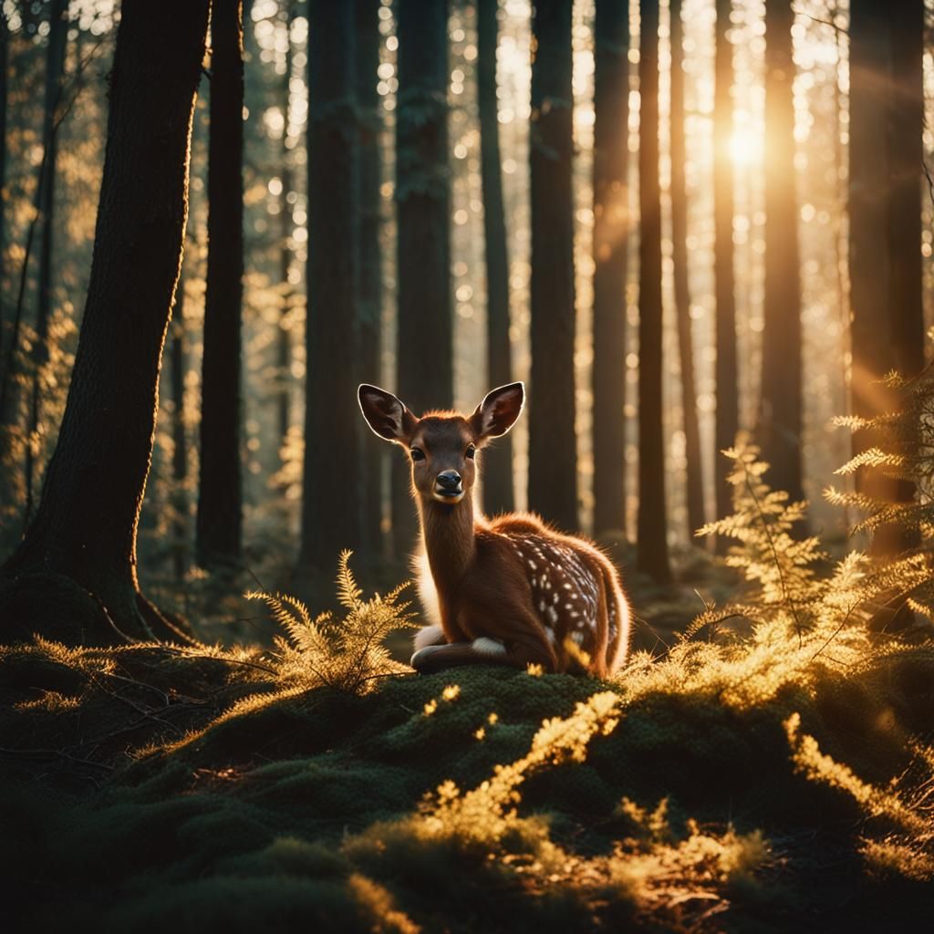 Bambi in Forest with Golden Hour Backlight