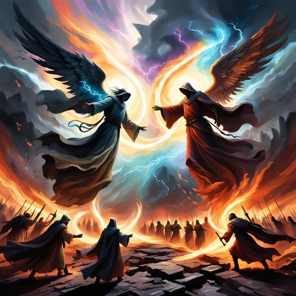 Epic Fantasy Battle with Angels in Digital Art