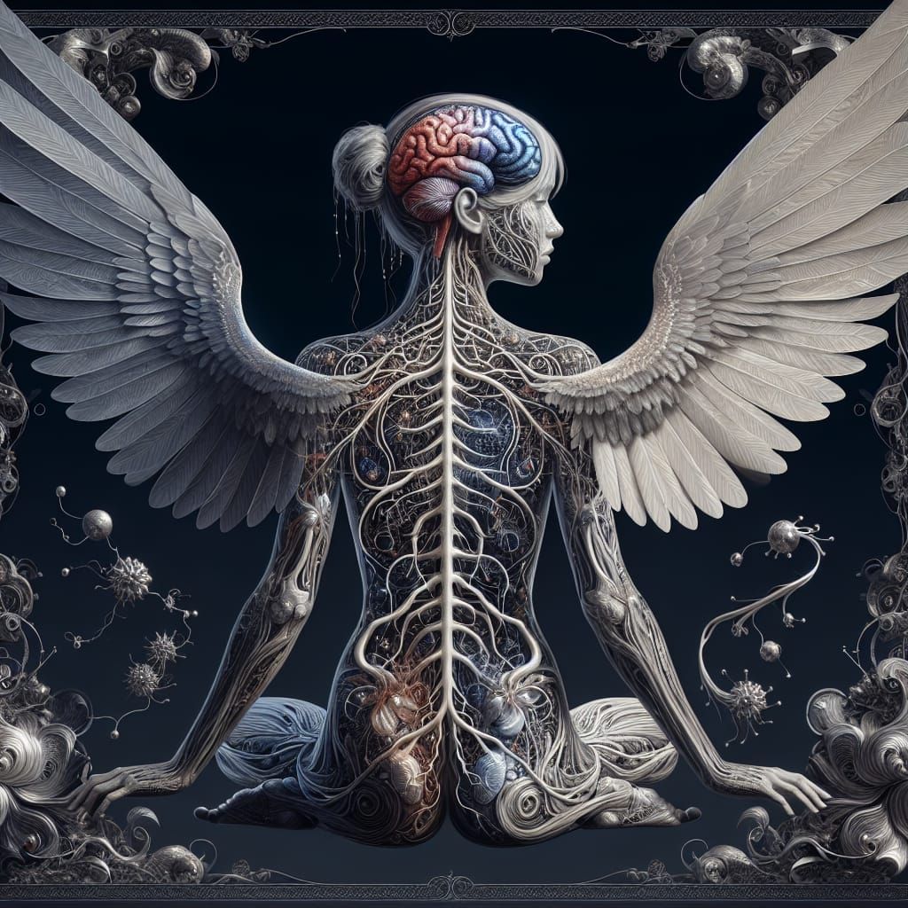 Winged Woman: Central Nervous System Illustration