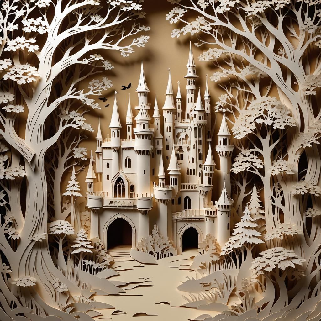 Layered Kirigami Paper-Cut Art: Fairy Tale Scenes