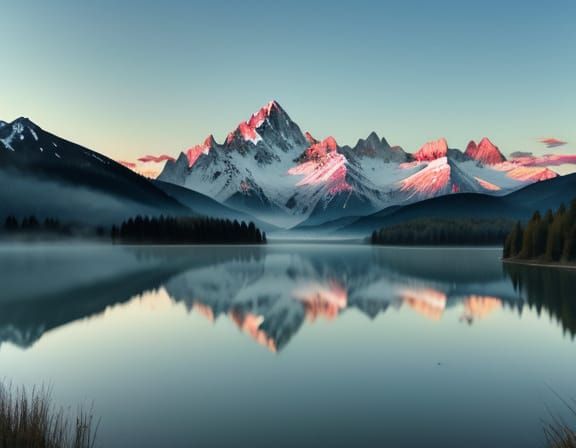 Surreal Sunrise Portrait Over Majestic Alps Lake