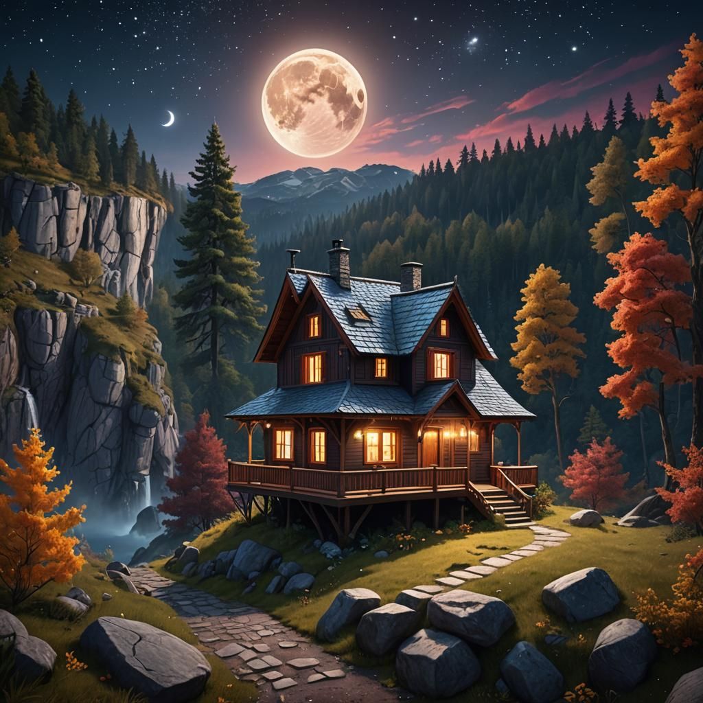 Cozy Cliffside House Under Starry Sky