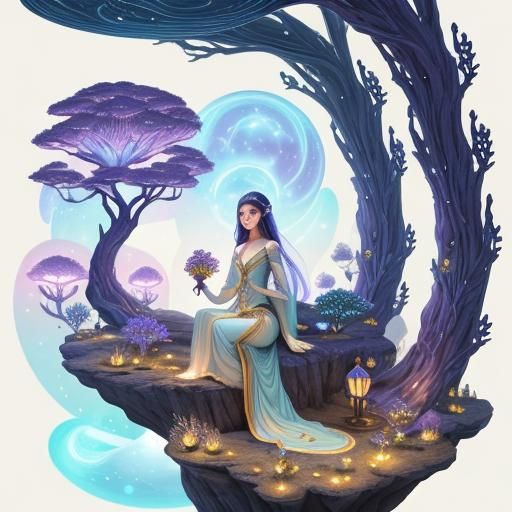 Sci-Fi Alien Zen Garden with Cosmic Sky