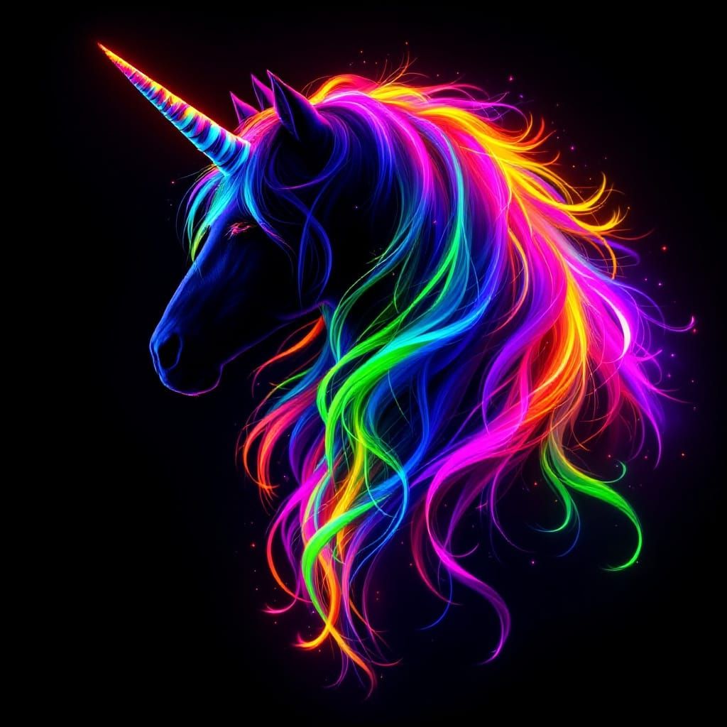 Glowing Unicorn Silhouette Under Night Sky