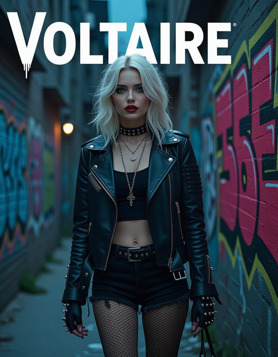 Punk Woman in Urban Scene with Neon Graffiti