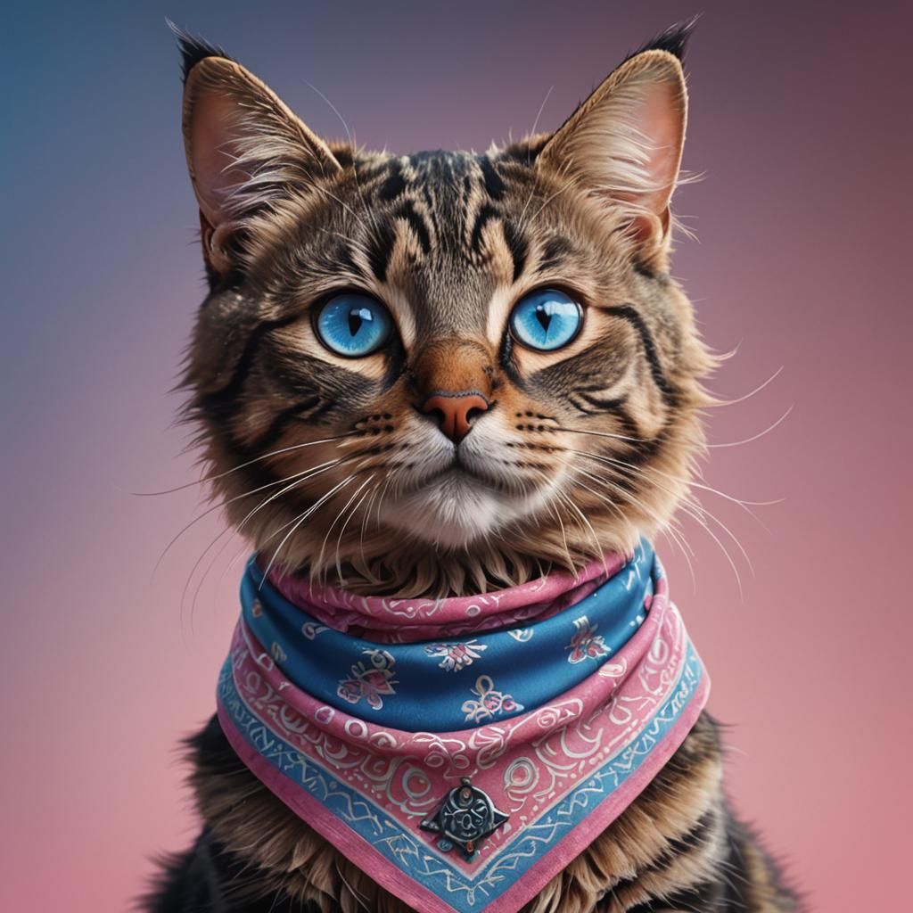 Adorable Cat with Bandana in Detailed Matte Painting