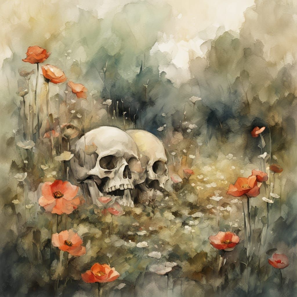 Romanticism: Blooming Skulls in Golden Light