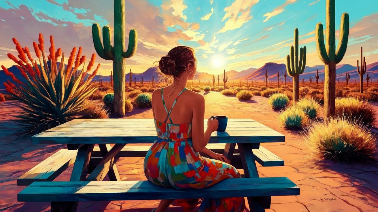 Woman in Sunrise Glow, American Southwest Landscape