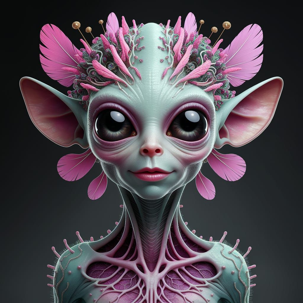 Charming Alien Portrait With Organic Mechanical Adornments