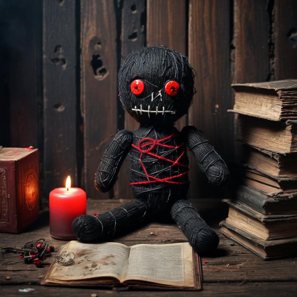 Creepy Voodoo Doll in Dark, Detailed Setting