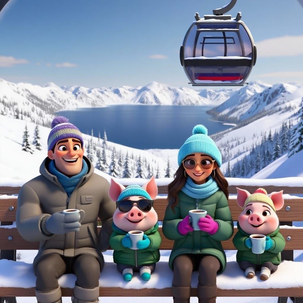 Humans and Pigs Enjoy Hot Chocolate at Heavenly Valley Ski R...