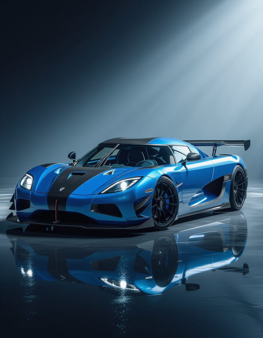 Modified Koenigsegg in Metallic Blue with Wide Body Kit