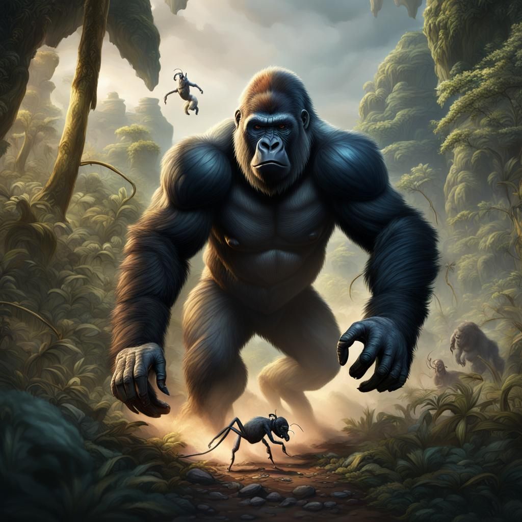 Fantastical Gorilla's Ant Chase in Detailed Matte Painting