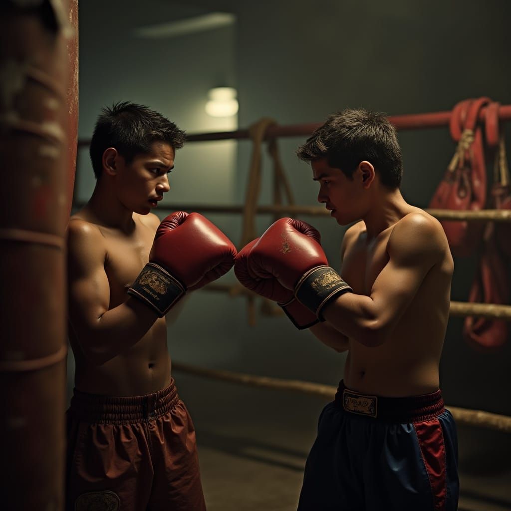 Determined Young Boxers Train in a Gritty Gym