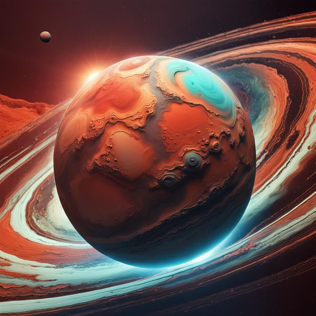 Hyperrealistic Mars and Jupiter with Abstract Curves