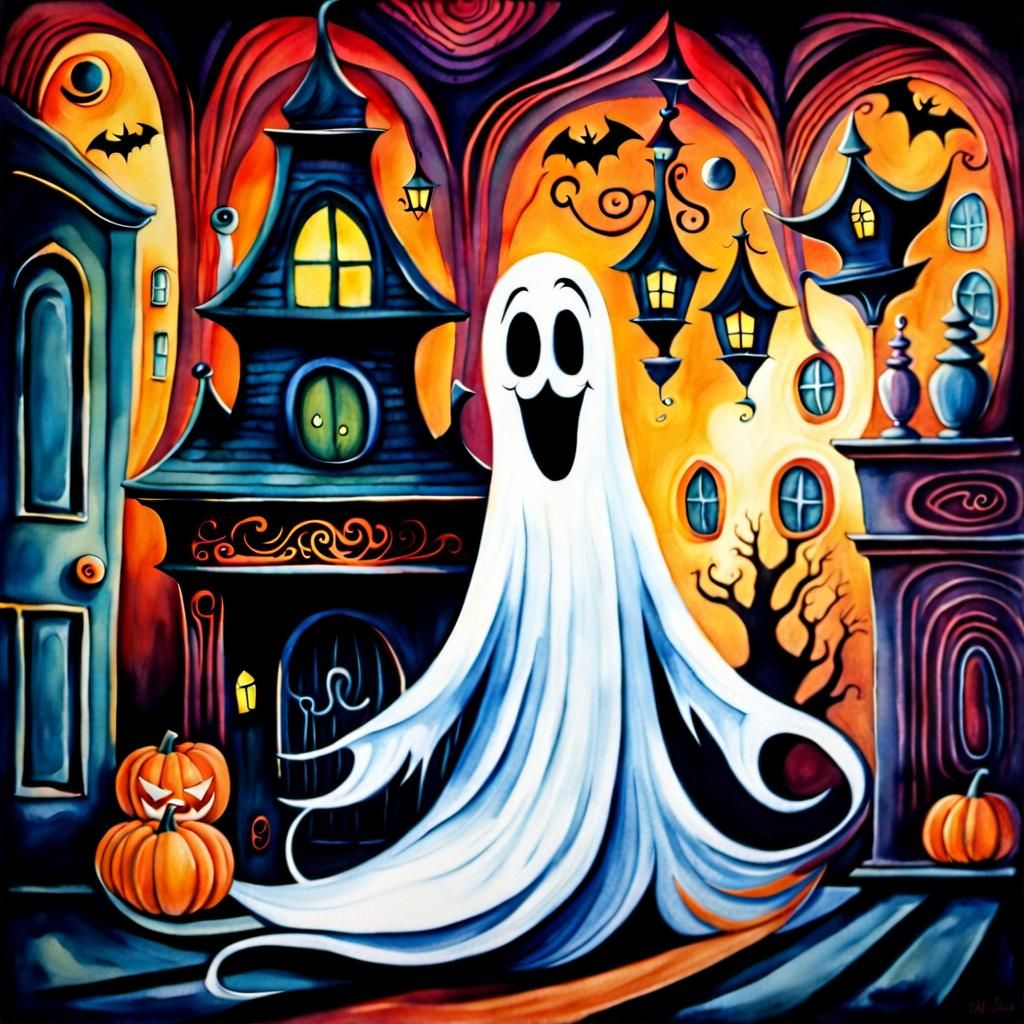 Whimsical Halloween Ghost in Dr. Seuss Style