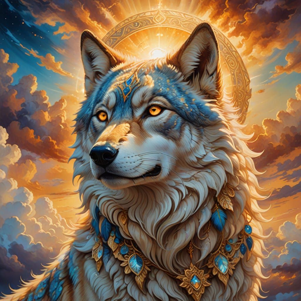Goddess Wolf Surrounded by Celestial Aura