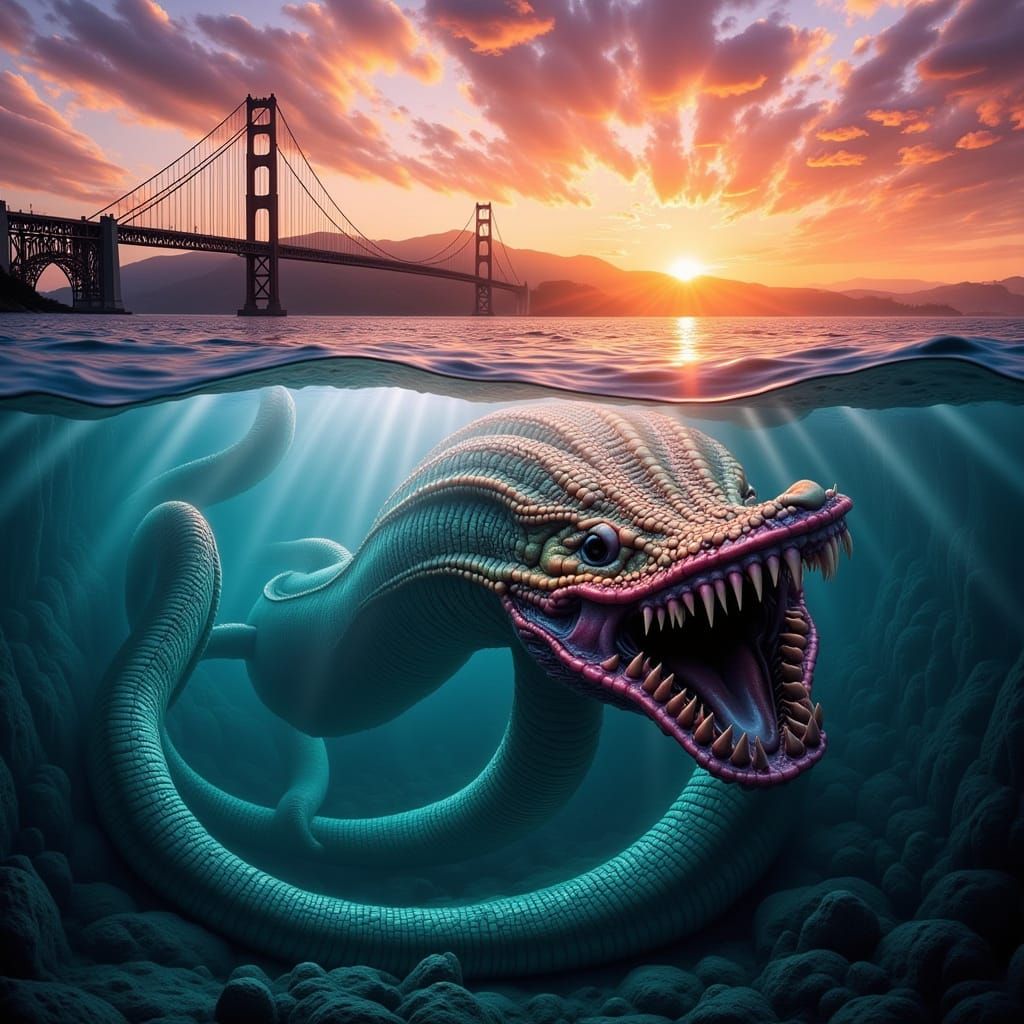 Bay Bridge Sunrise with Sea Serpent