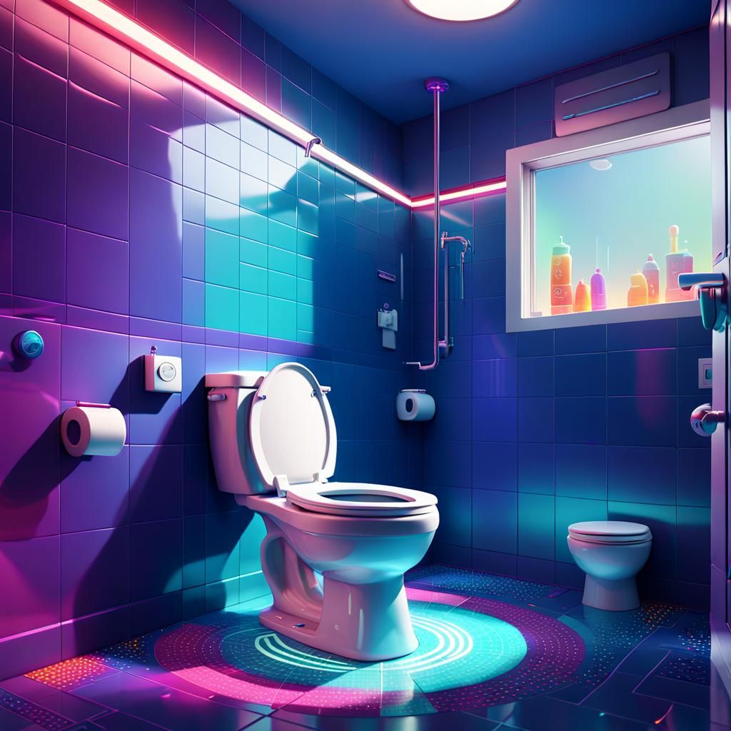 Vibrant Futuristic Toilet in Hyper-Realistic 3D Digital Art
