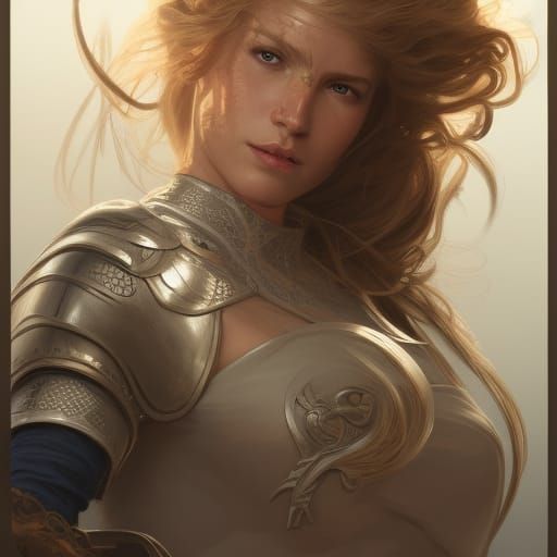 Blond Female Knight with Sword: Detailed Portrait
