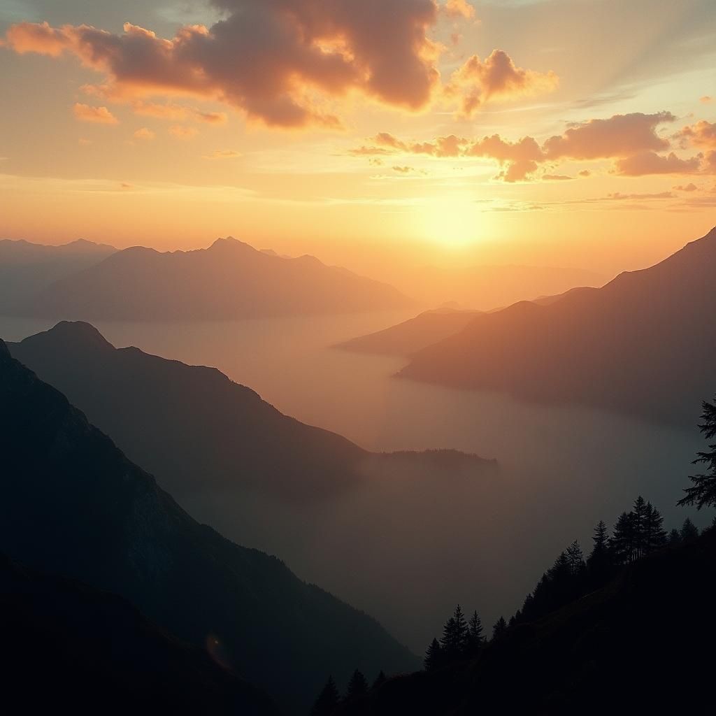 Cinematic Sunset Over Majestic Mountain Ranges