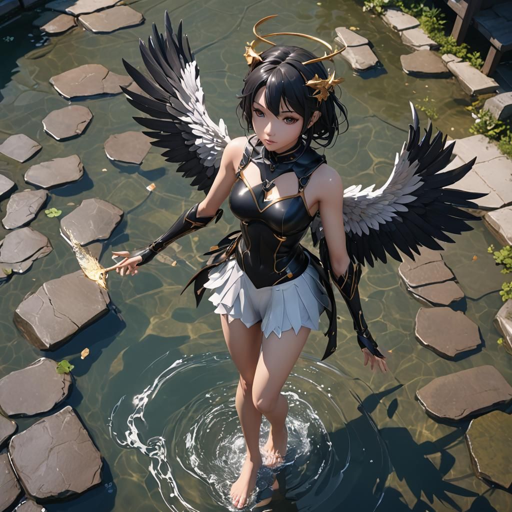 Anime Black Angel Pool Girl in 3D
