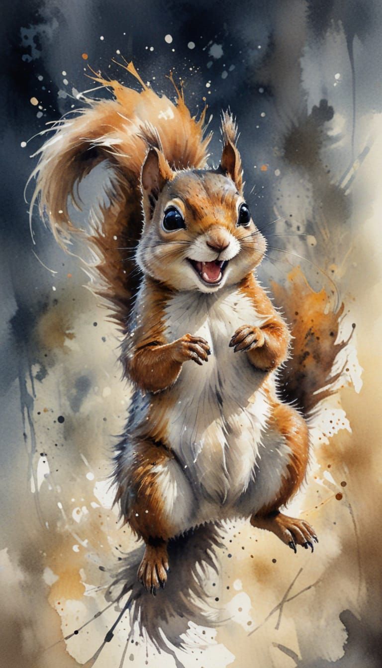 Anthropomorphic Squirrel in Ink Splatter Style