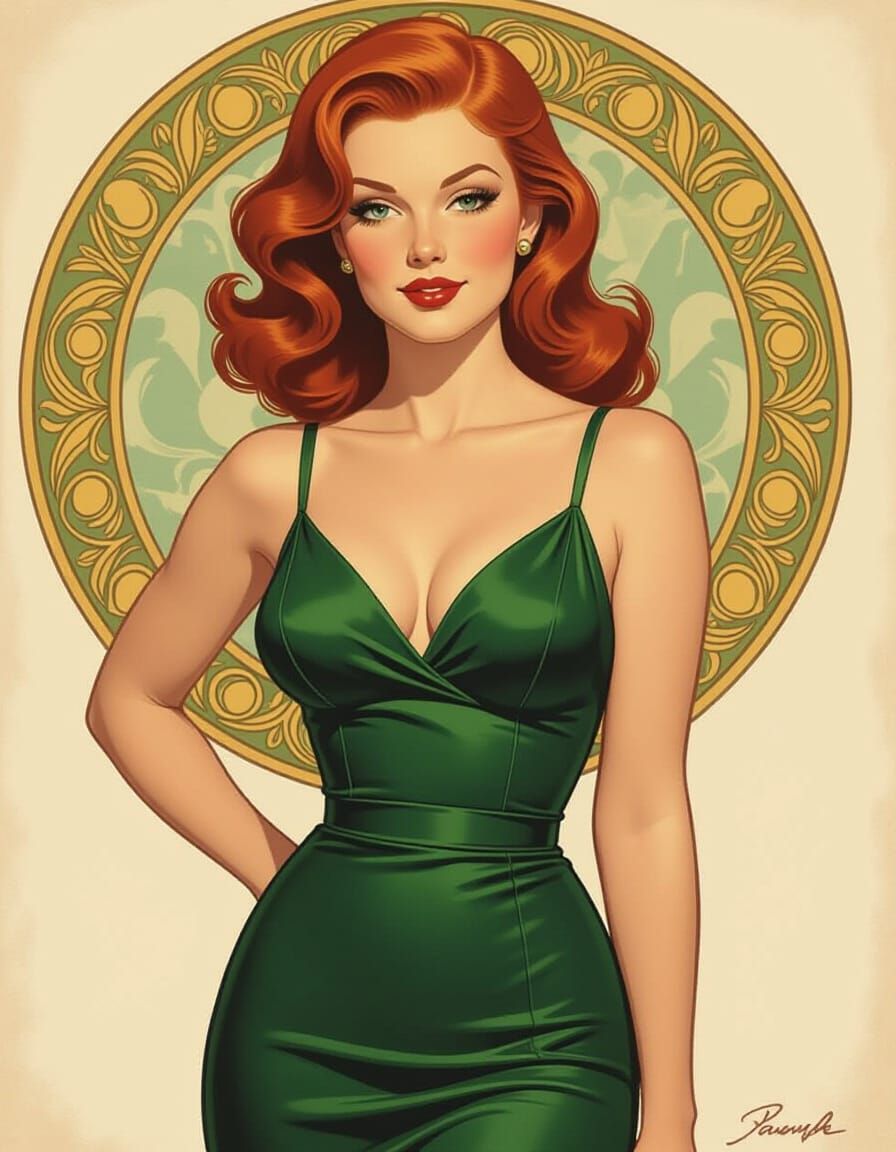 Redhead Pin-Up in Flowing Romantic Style
