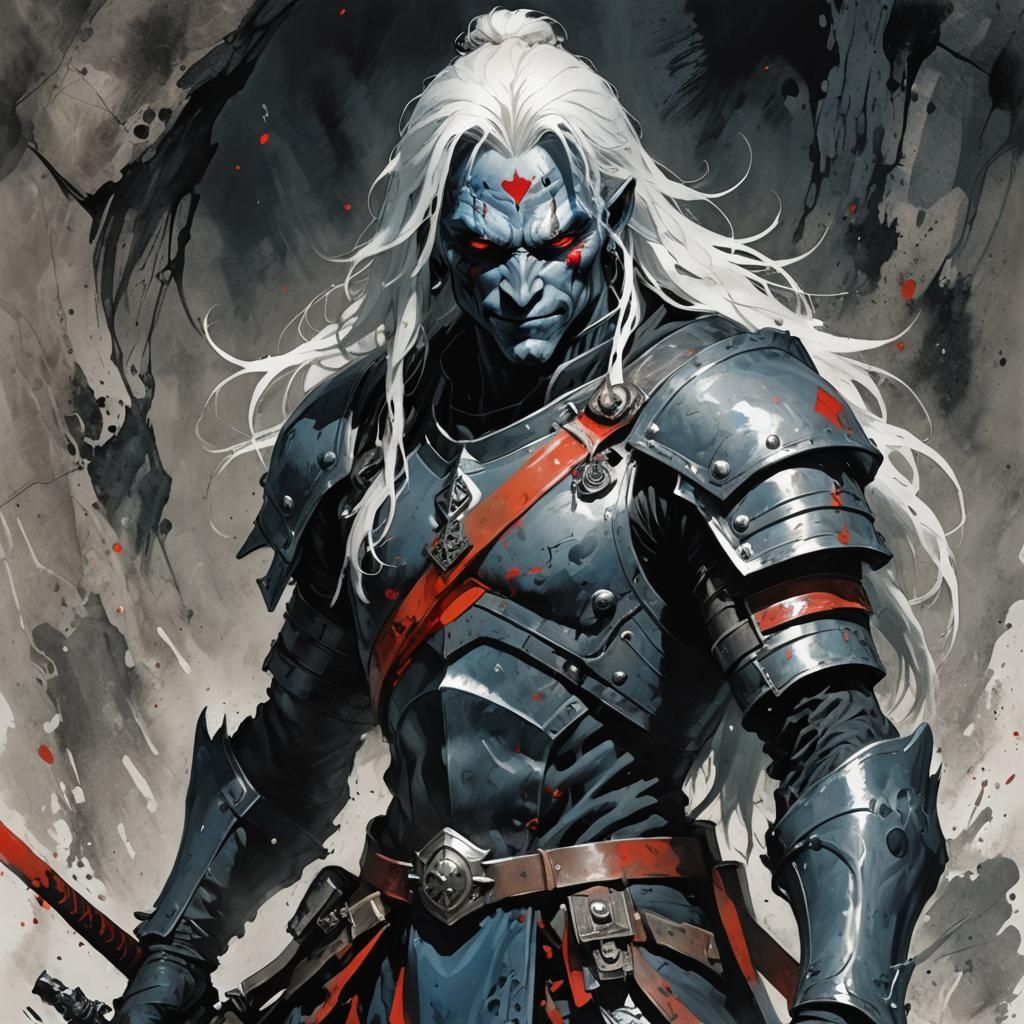 Drow Warrior in Fantasy Splash Art Style