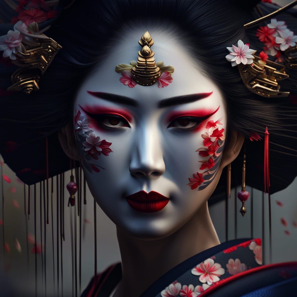 Beautiful Geisha in Hyperrealistic Fantasy Concept Art