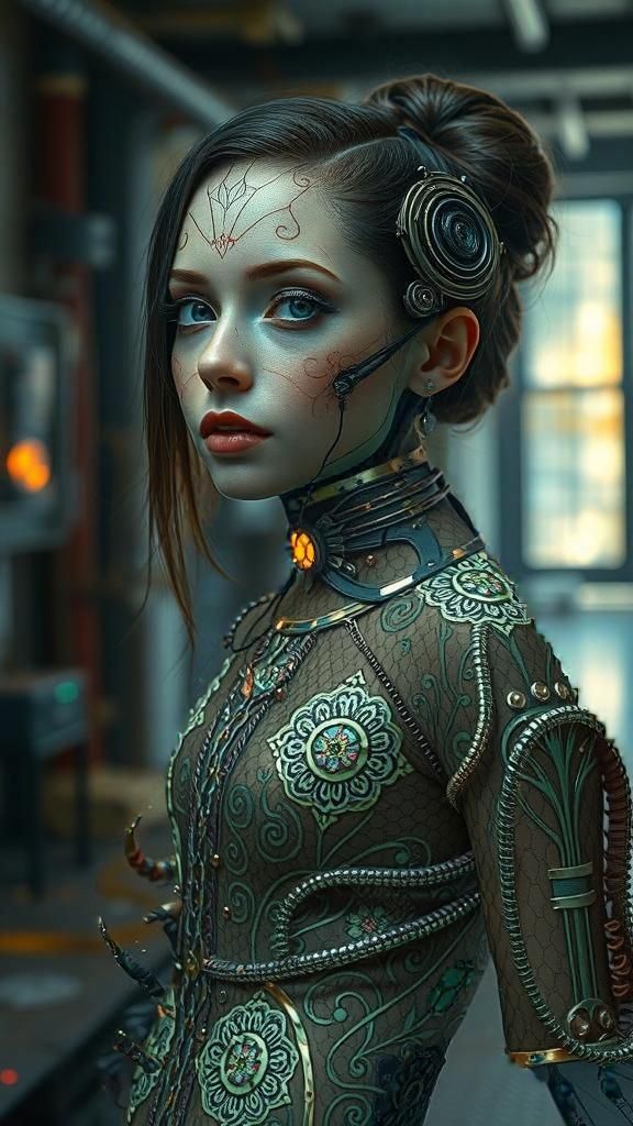 Android Woman Portrait in Biopunk Style