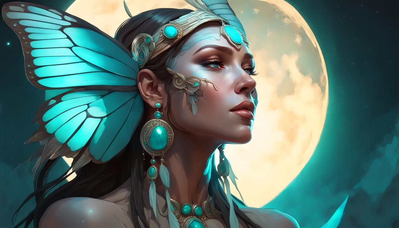 Butterfly-Winged Shaman-Angel Portrait in Hyperdetailed Styl...