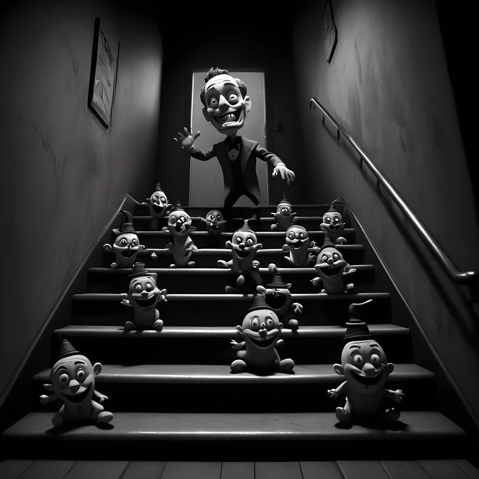 Surreal Fleisher Style Staircase with Horrifying Jack-in-the...