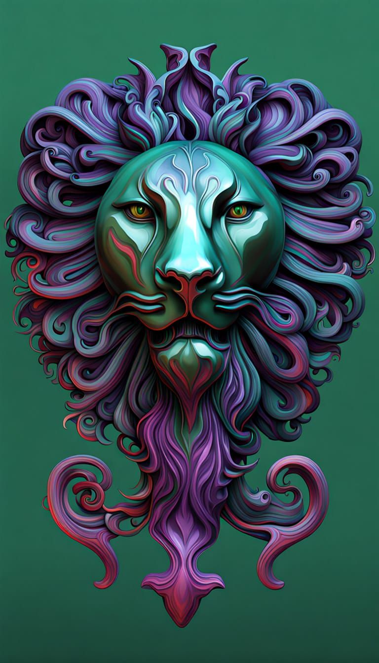 Jade Sphinx with Occult Symbols in Digital Art