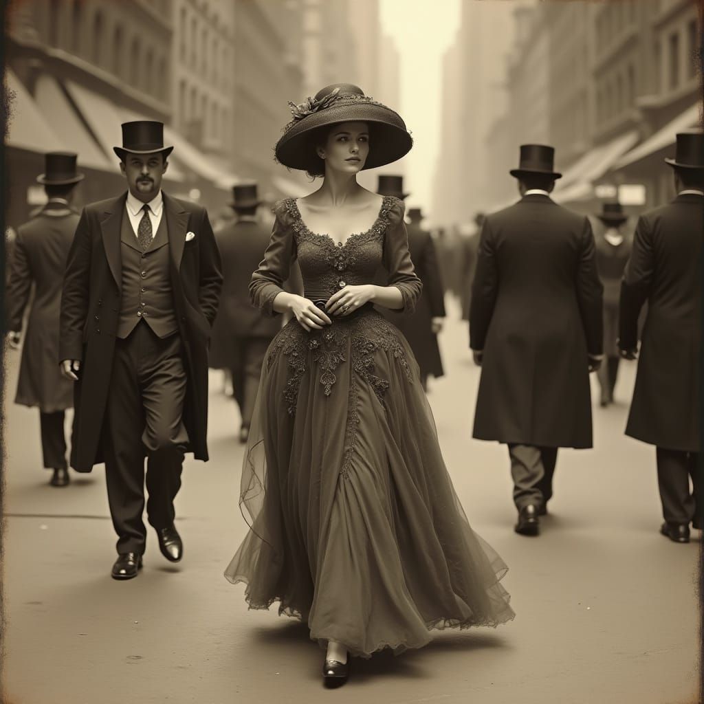 Vintage Sepia Print of New York Society