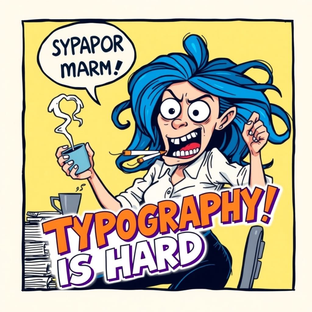 Cartoon Woman's Frustrated Typing Session in a Whimsical Sty...