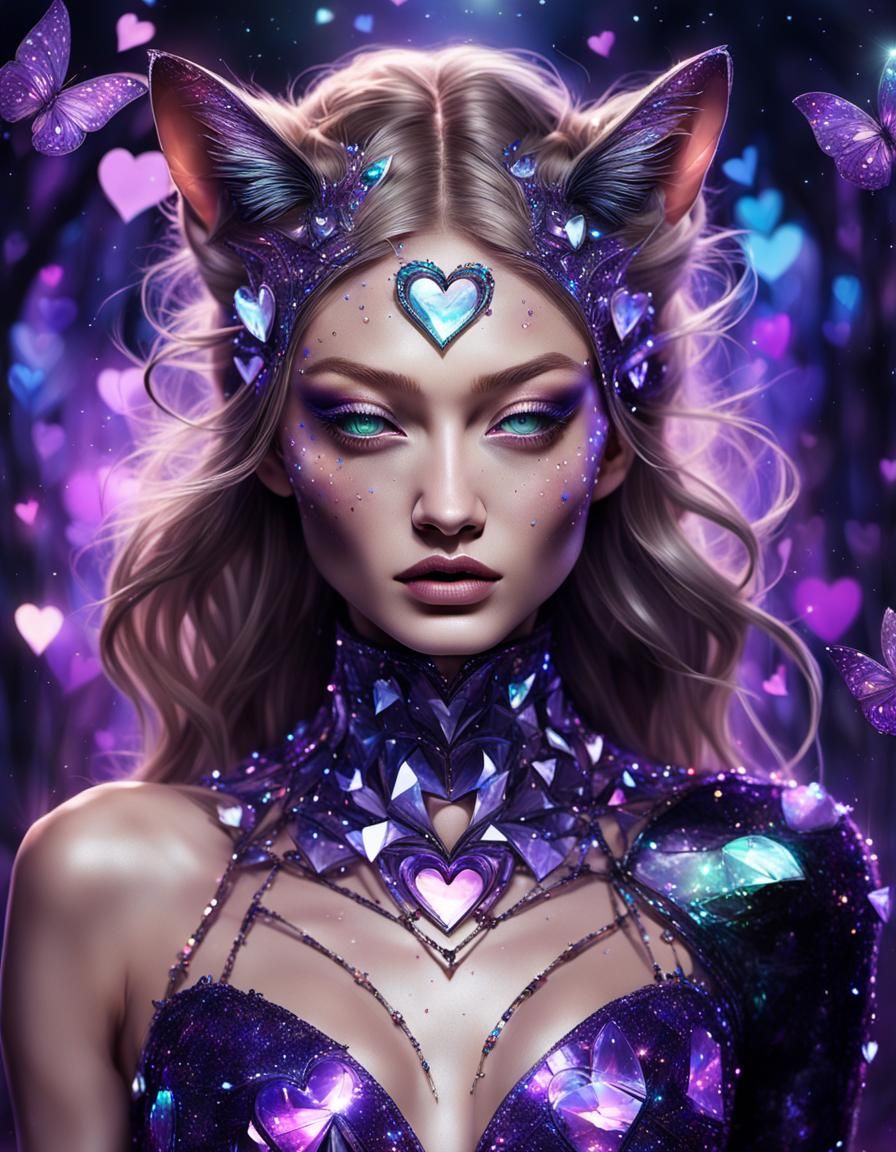 Catwoman in Mystical Forest with Holographic Lights