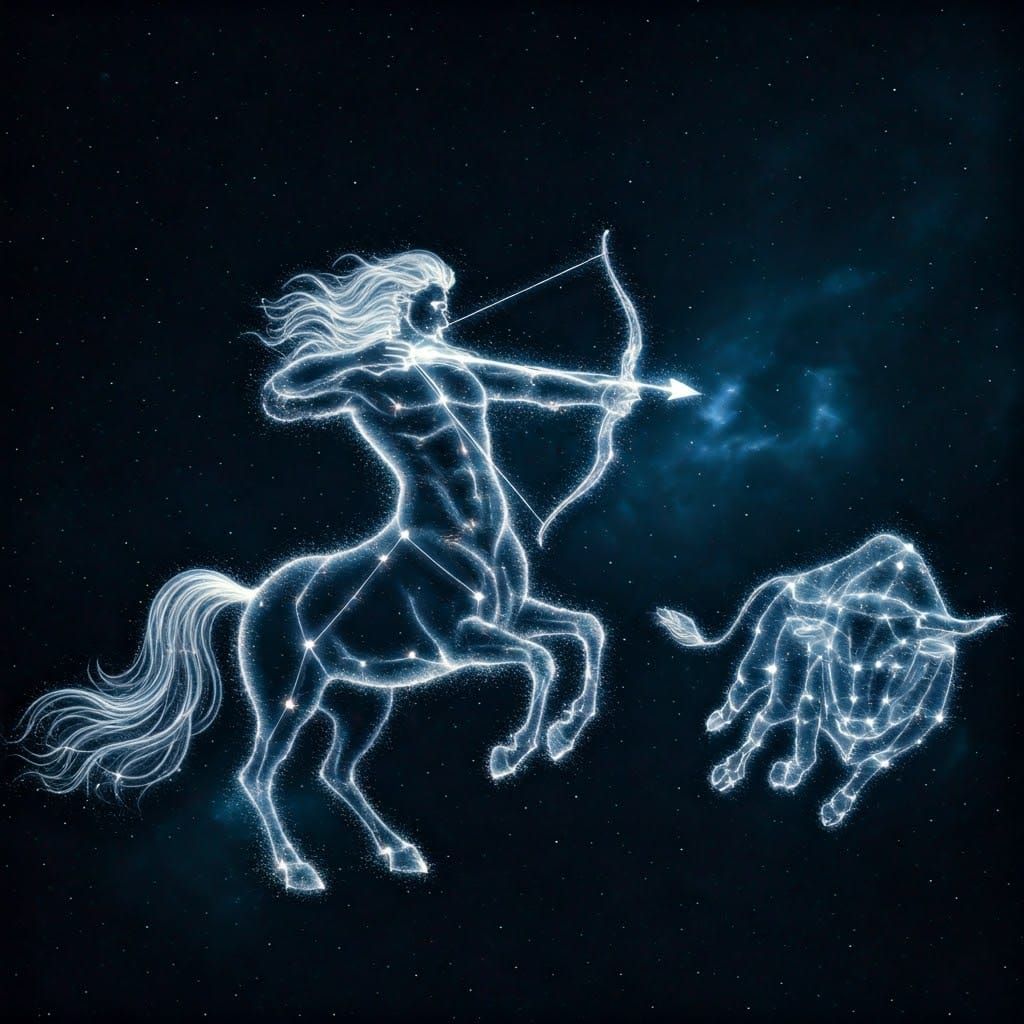 Sagittarius Pursues Taurus Across Starry Night Sky