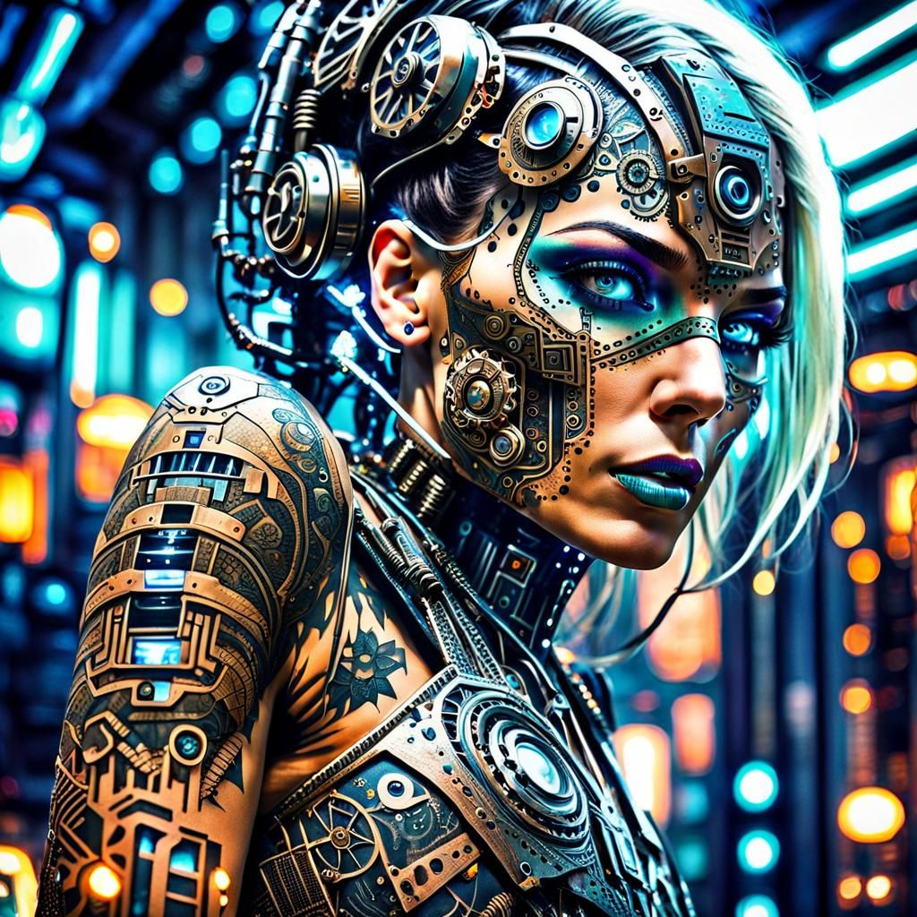 Cyborg Girl with Tattoos #1