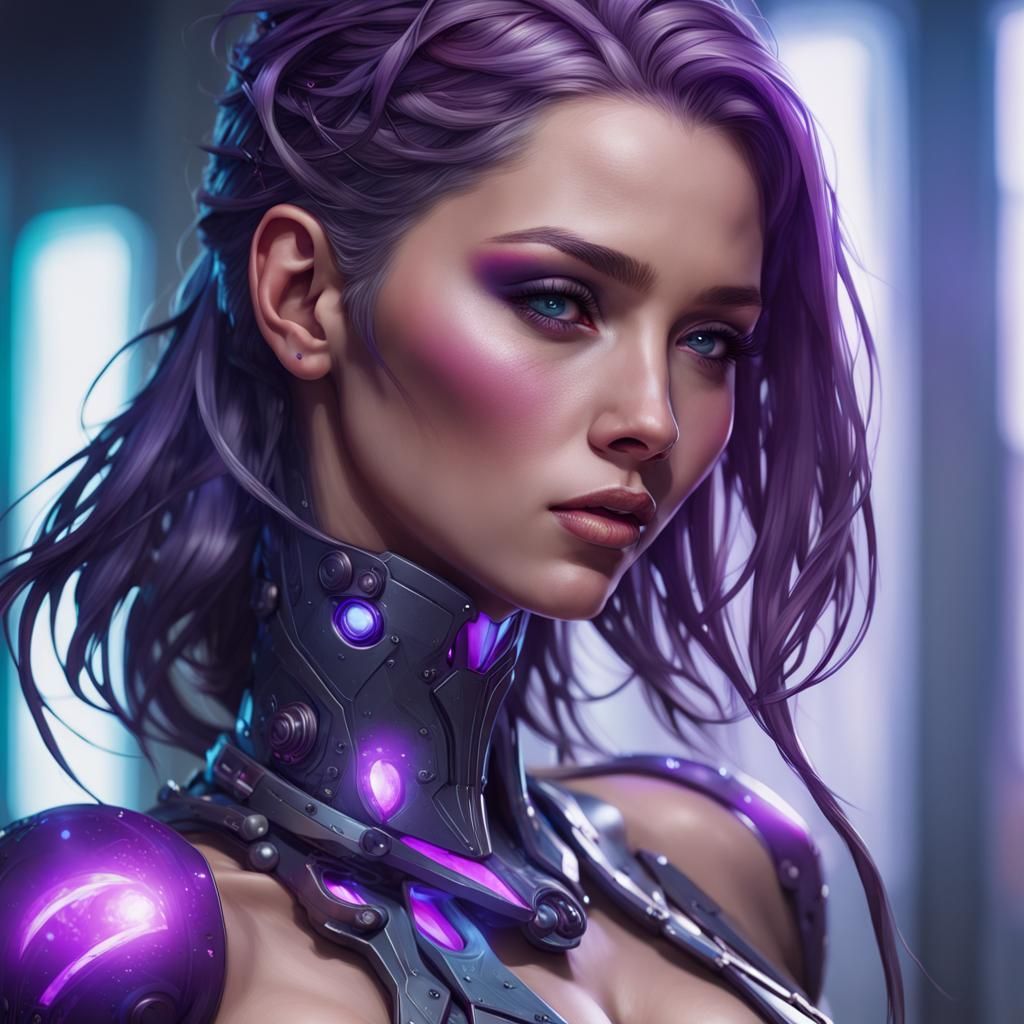 Cyberpunk Girl Portrait with Purple Implants