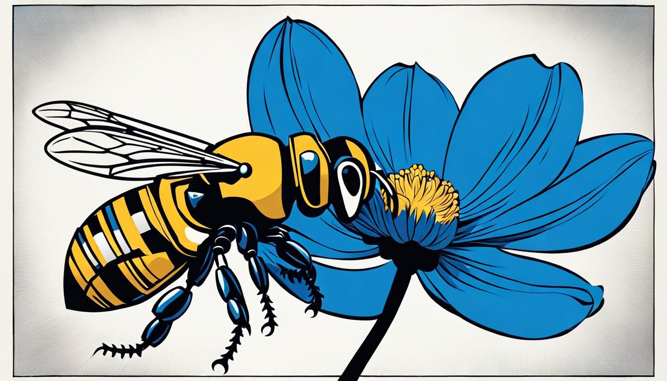 Robotic Bee on Blue Tulip Poster
