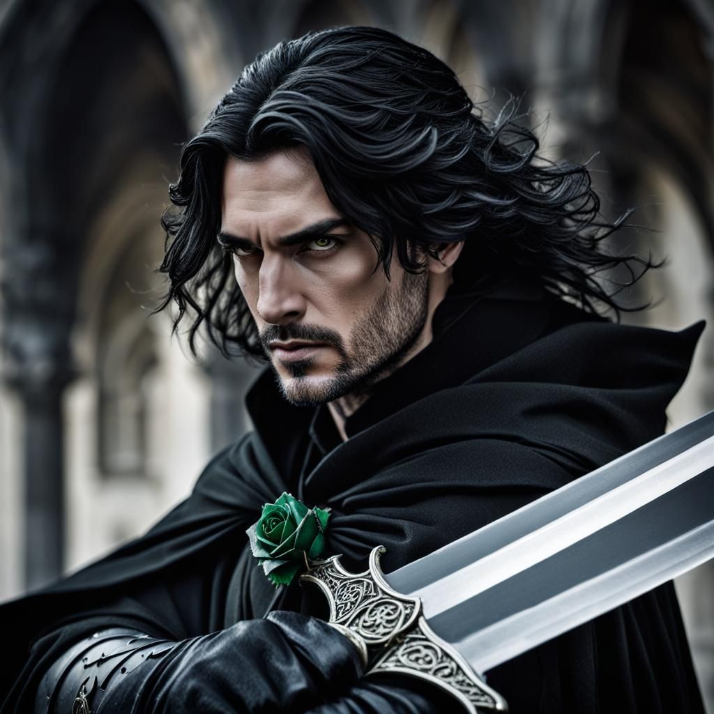 Man in Black Cloak with Silver Details