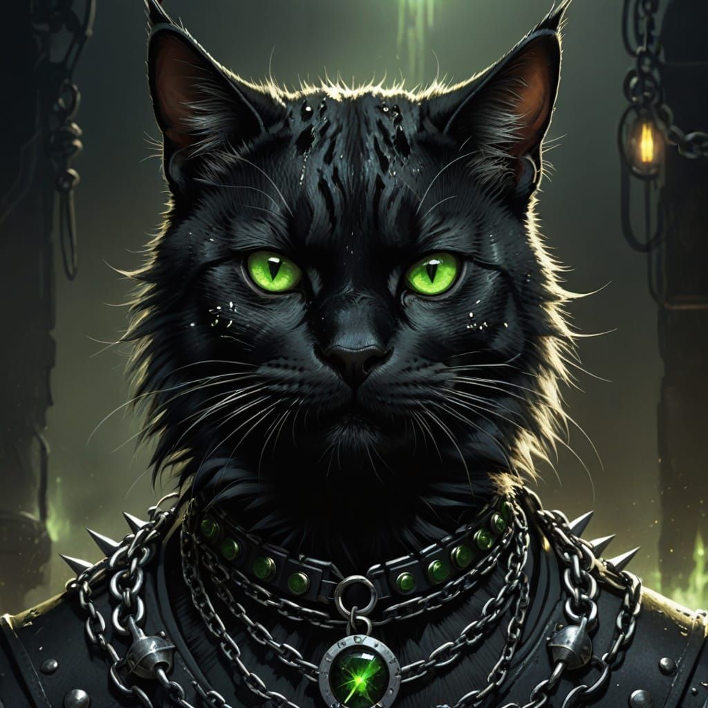 Heavy Metal Cat Concept Art with Spiked Collar