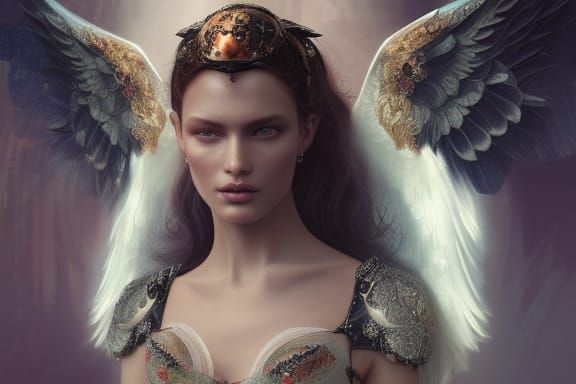 Futuristic Angelic Model in Dark Fantasy Style