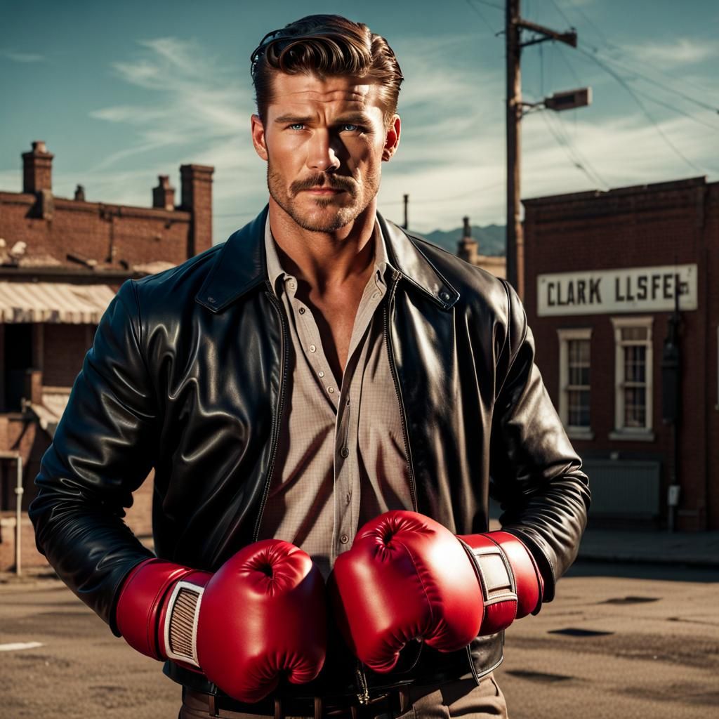 1950s Boxer Promo Shot with Slicked Hair