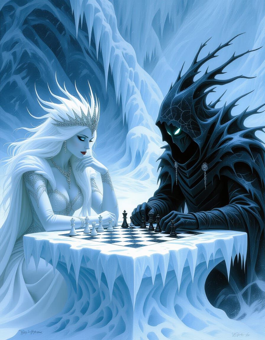 Snow Queen Battles Blizzard Opponent in Ethereal Winter Ches...