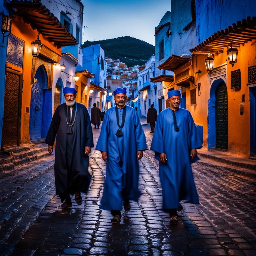 Moroccan Man in Chefchaouen Medina at Blue Hour