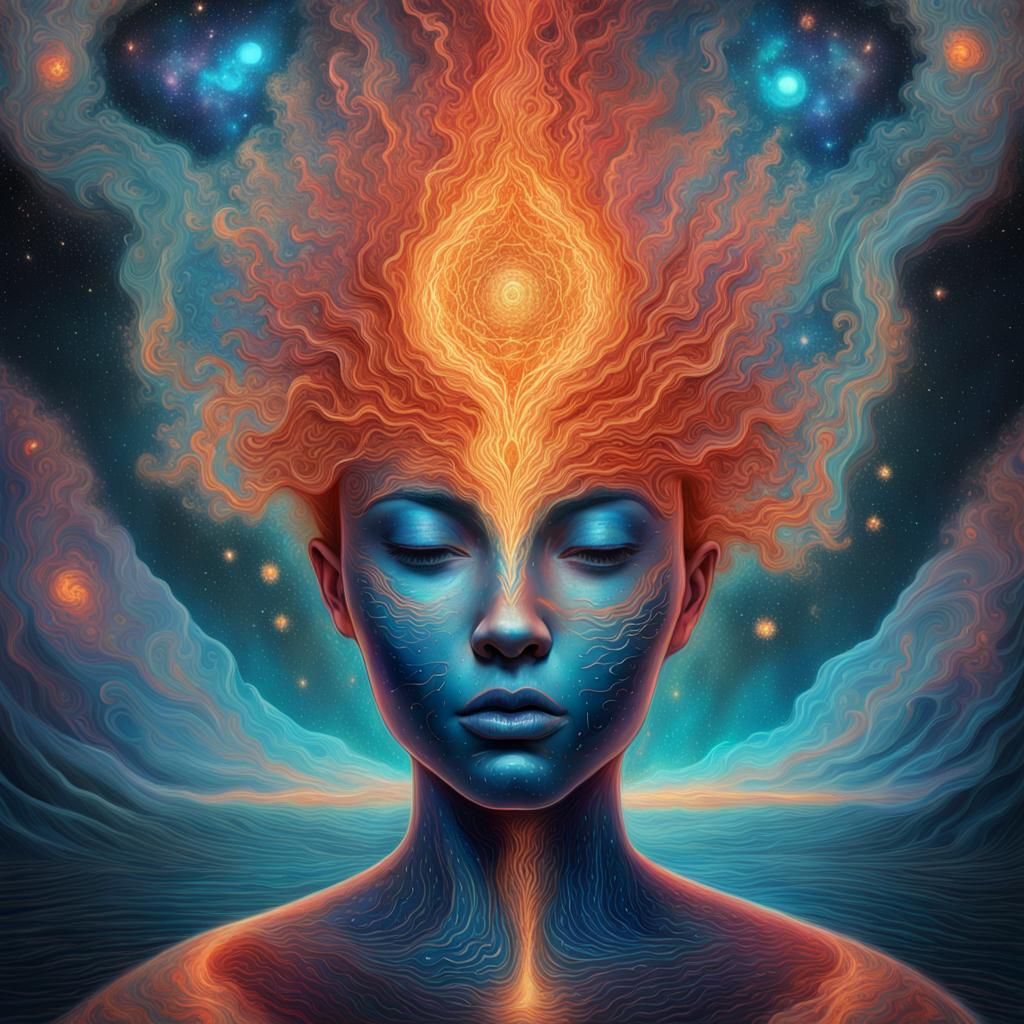 Holographic Cosmic Elements in Visionary Art Style